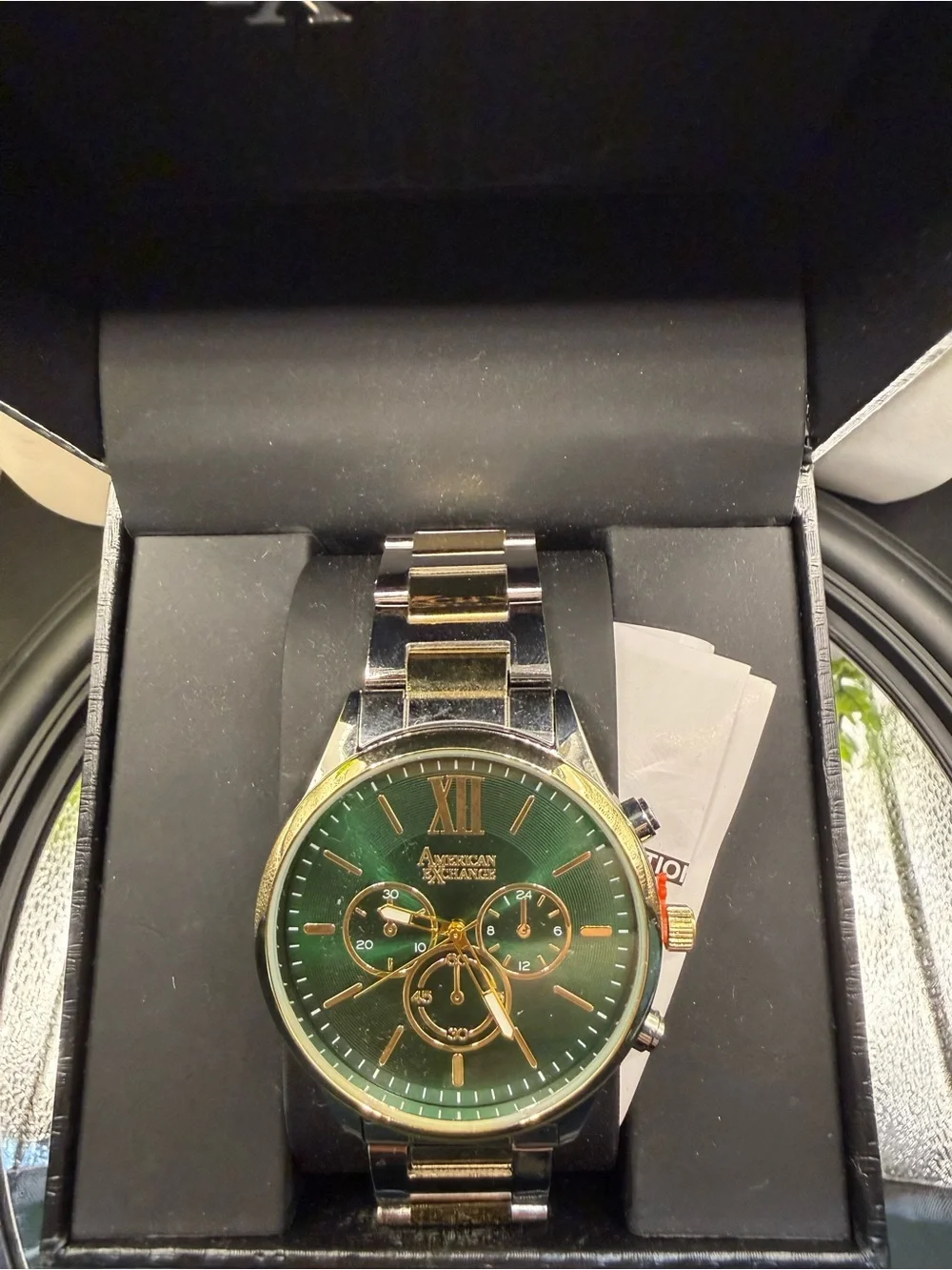 American Exchange Two-Tone Stainless Watch with Green Dial